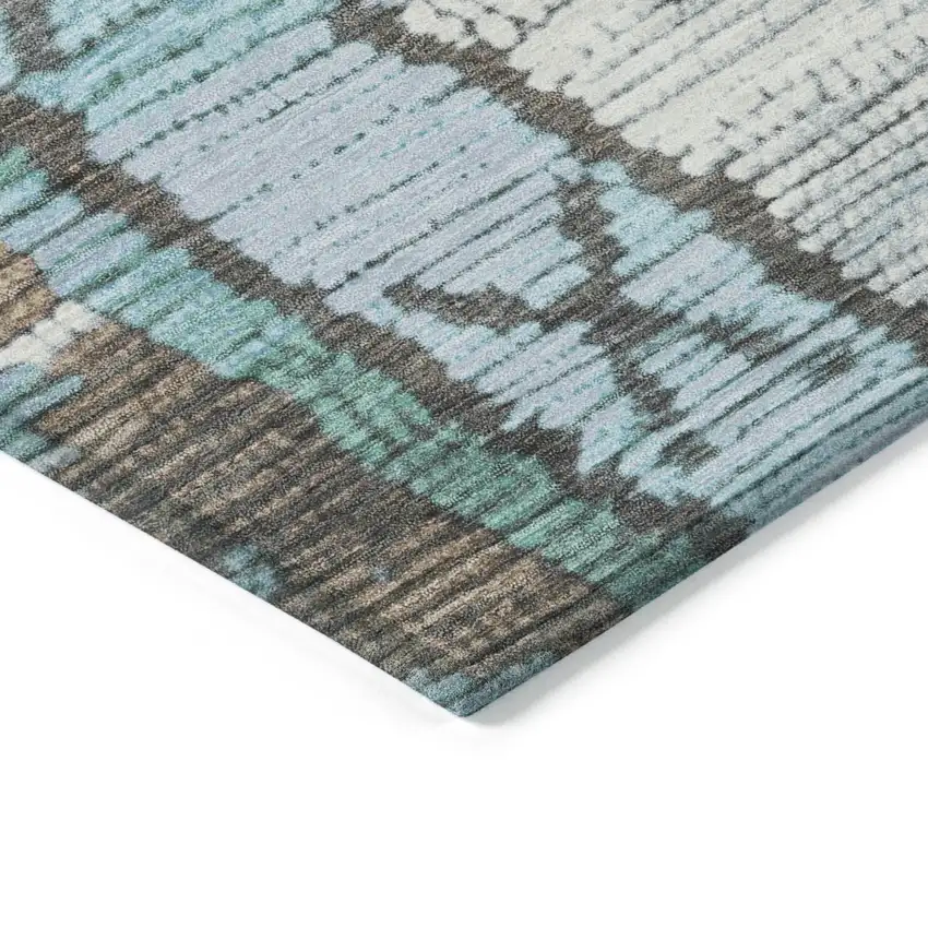 8' Brown And Teal Blue Round Tribal Washable Indoor Outdoor Area Rug Photo 7