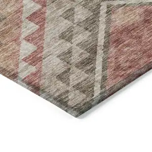 Photo of 8' Brown And Terra Cotta Round Southwestern Washable Indoor Outdoor Area Rug
