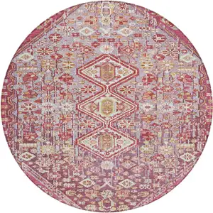Photo of 8' Brown And Wheat Round Aztec Washable Indoor Outdoor Area Rug