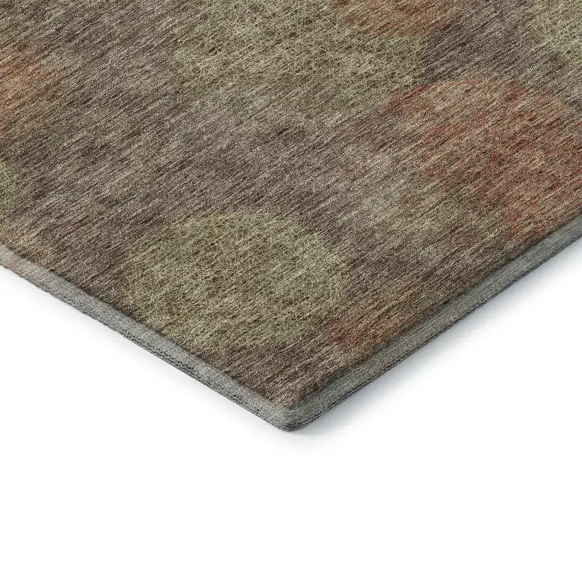 8' Brown Artichoke Green And Taupe Abstract Washable Round Rug With UV Protection Photo 5