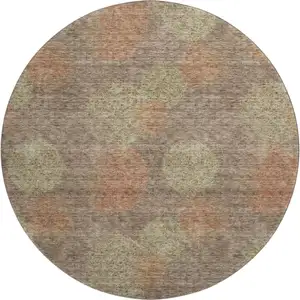 Photo of 8' Brown Artichoke Green And Taupe Abstract Washable Round Rug With UV Protection