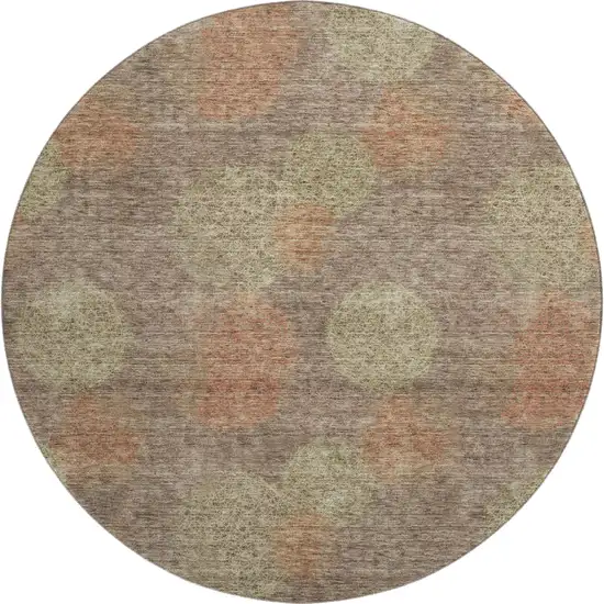 8' Brown Artichoke Green And Taupe Abstract Washable Round Rug With UV Protection Photo 1