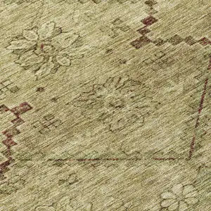 Photo of 8' Brown Beige And Artichoke Green Round Floral Washable Indoor Outdoor Area Rug