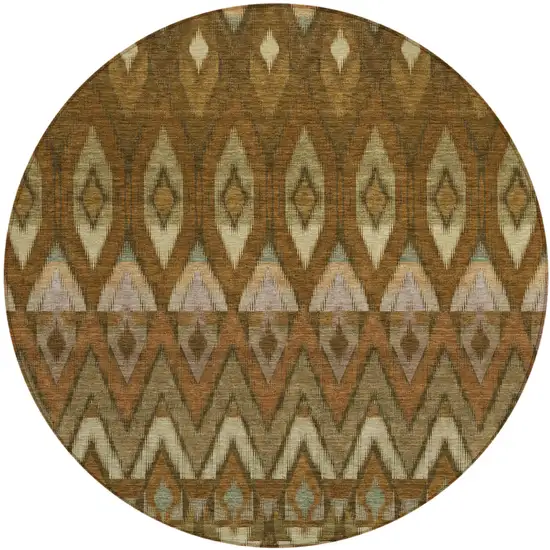 8' Brown Beige And Artichoke Green Round Southwestern Washable Indoor Outdoor Area Rug Photo 2