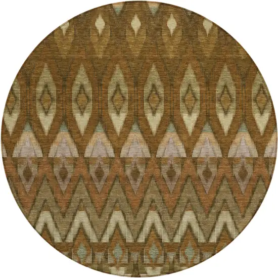 8' Brown Beige And Artichoke Green Round Southwestern Washable Indoor Outdoor Area Rug Photo 2