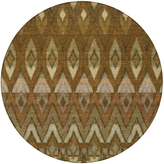 8' Brown Beige And Artichoke Green Round Southwestern Washable Indoor Outdoor Area Rug Photo 5