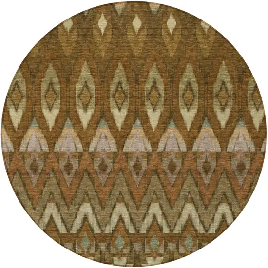 8' Brown Beige And Artichoke Green Round Southwestern Washable Indoor Outdoor Area Rug Photo 5