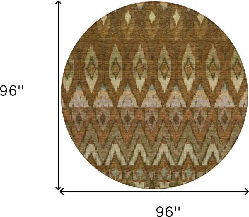 8' Brown Beige And Artichoke Green Round Southwestern Washable Indoor Outdoor Area Rug Photo 3