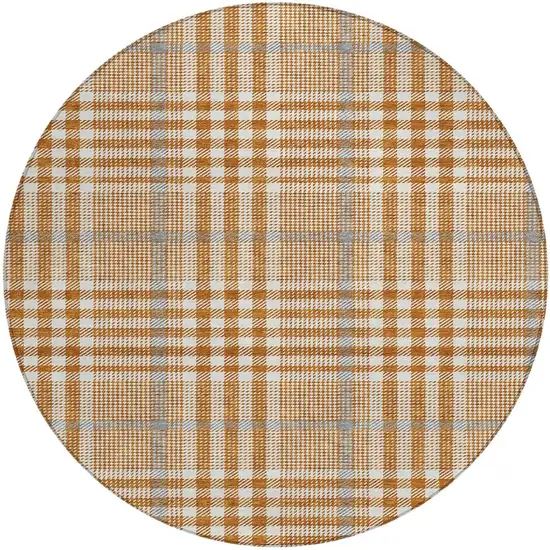8' Brown Beige And Beige Round Plaid Washable Indoor Outdoor Area Rug Photo 6