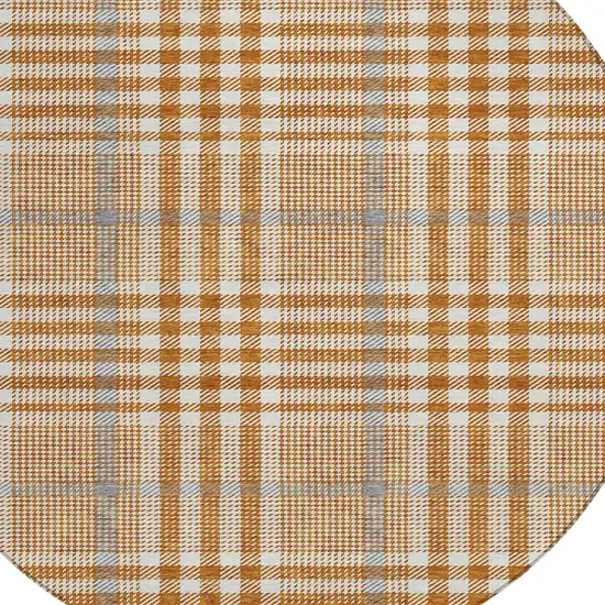 8' Brown Beige And Beige Round Plaid Washable Indoor Outdoor Area Rug Photo 5