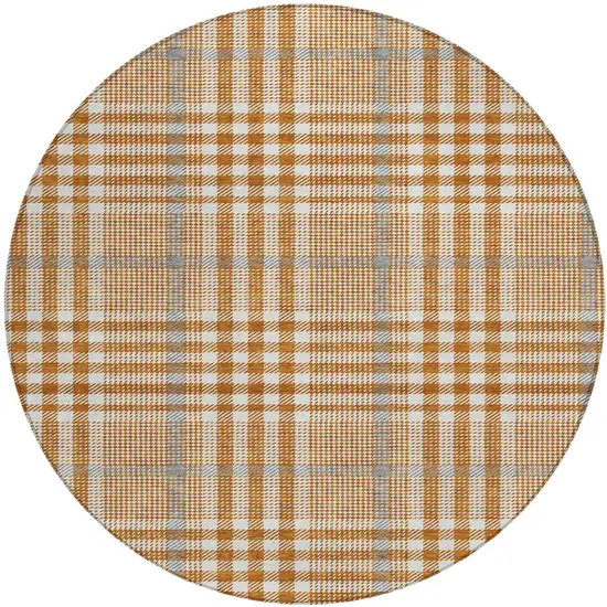 8' Brown Beige And Beige Round Plaid Washable Indoor Outdoor Area Rug Photo 2