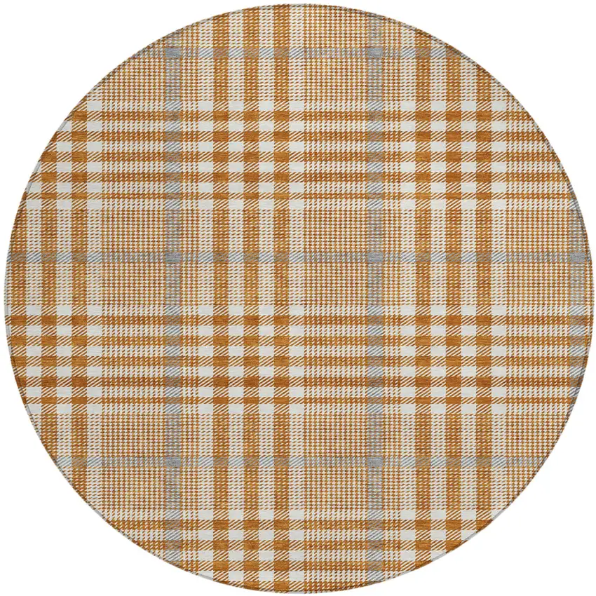 8' Brown Beige And Beige Round Plaid Washable Indoor Outdoor Area Rug Photo 2