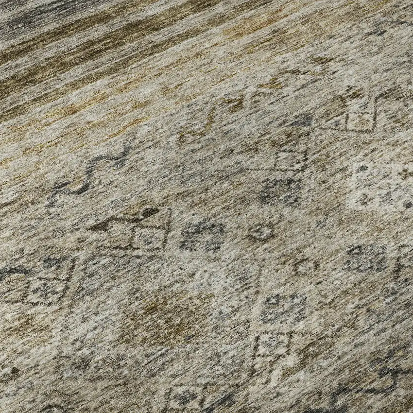 8' Brown Beige And Blue Abstract Geometric Washable Round Rug With UV Protection Photo 8