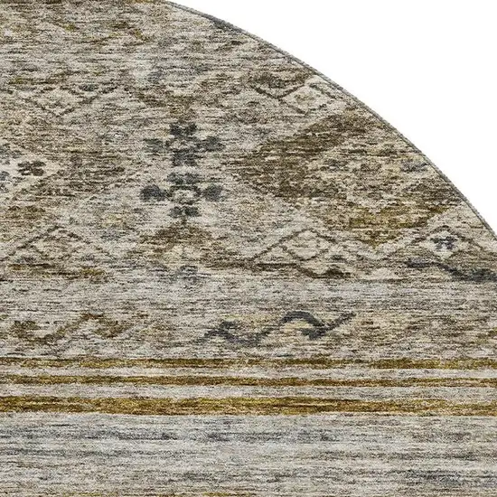 8' Brown Beige And Blue Abstract Geometric Washable Round Rug With UV Protection Photo 2