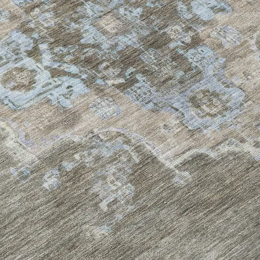 8' Brown Beige And Blue Round Medallion Washable Indoor Outdoor Area Rug Photo 9