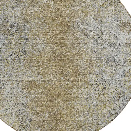 8' Brown Beige And Charcoal Round Oriental Washable Indoor Outdoor Area Rug Photo 4