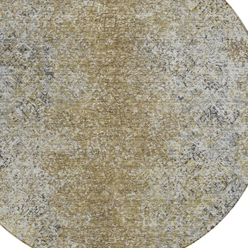 8' Brown Beige And Charcoal Round Oriental Washable Indoor Outdoor Area Rug Photo 4