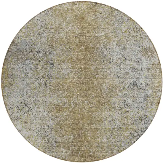 8' Brown Beige And Charcoal Round Oriental Washable Indoor Outdoor Area Rug Photo 2