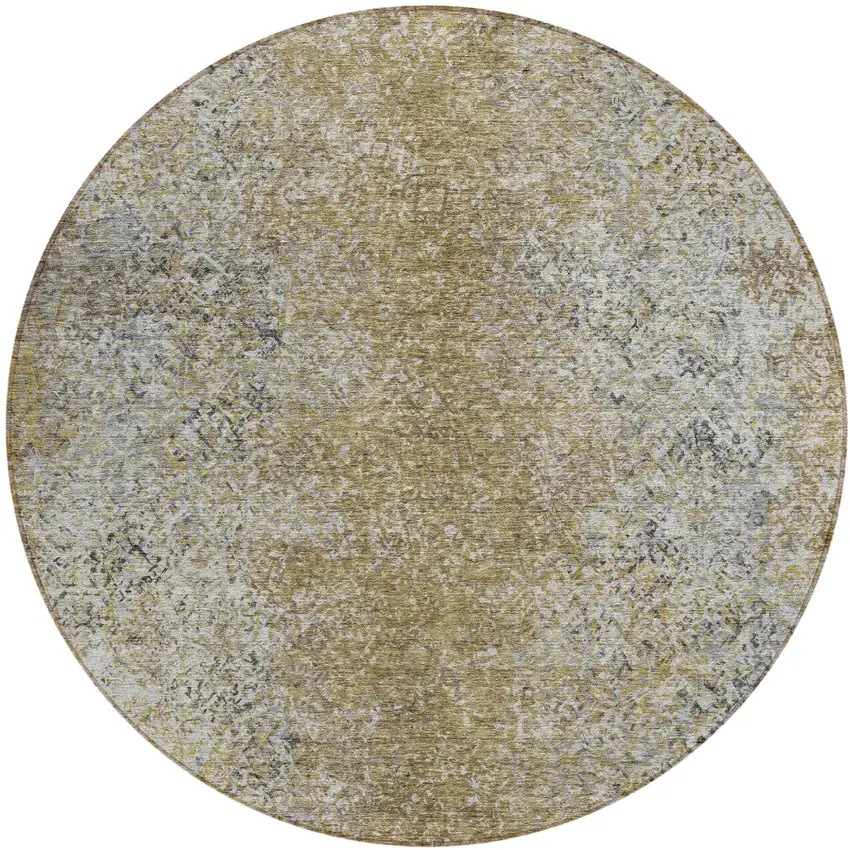 8' Brown Beige And Charcoal Round Oriental Washable Indoor Outdoor Area Rug Photo 2
