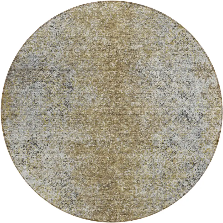 8' Brown Beige And Charcoal Round Oriental Washable Indoor Outdoor Area Rug Photo 2