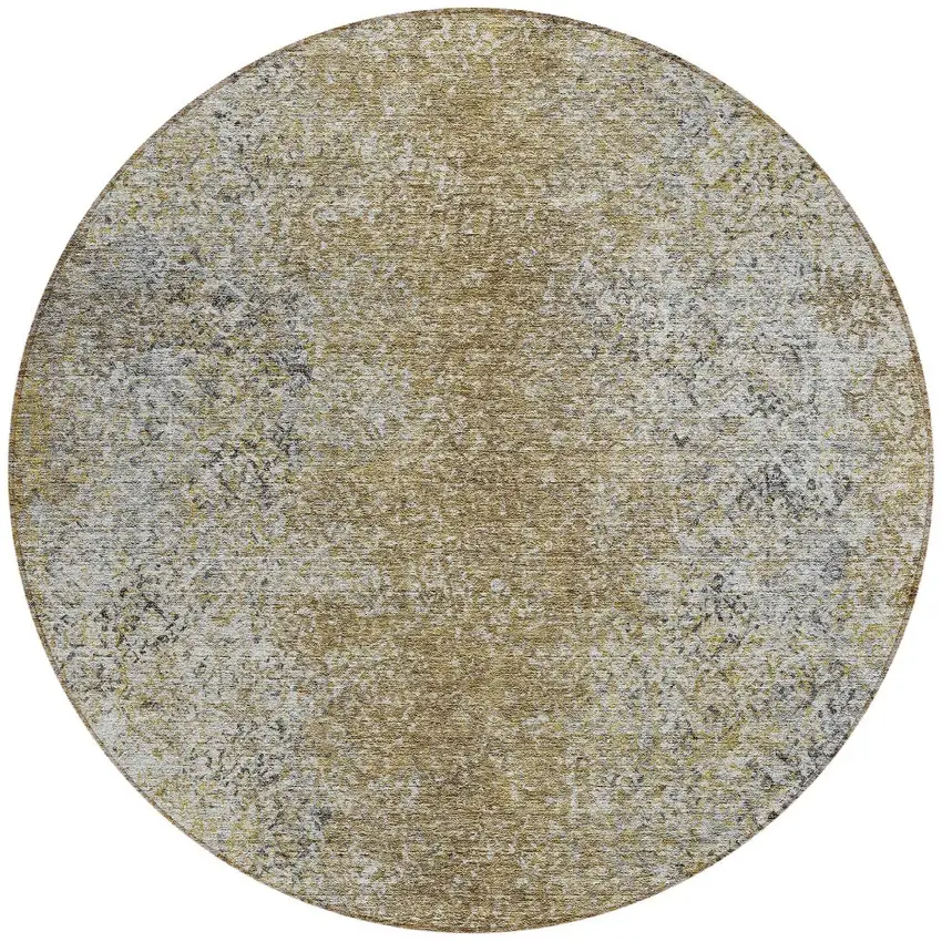 8' Brown Beige And Charcoal Round Oriental Washable Indoor Outdoor Area Rug Photo 5