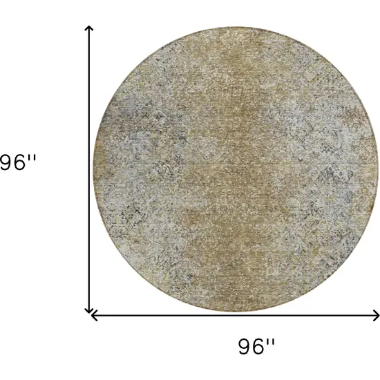 8' Brown Beige And Charcoal Round Oriental Washable Indoor Outdoor Area Rug Photo 3