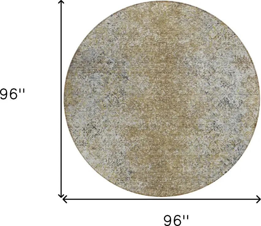8' Brown Beige And Charcoal Round Oriental Washable Indoor Outdoor Area Rug Photo 3