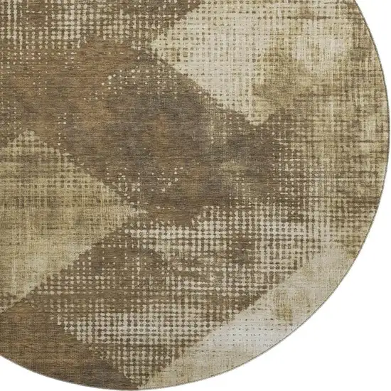 8' Brown Beige And Chocolate Diamond Washable Round Rug With UV Protection Photo 2