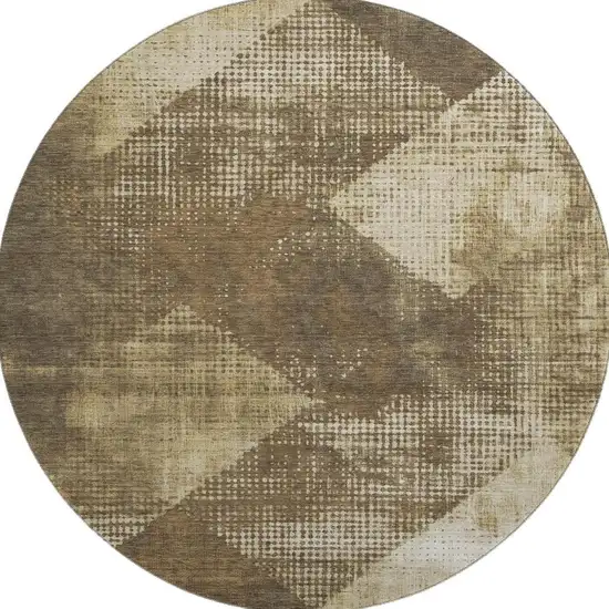 8' Brown Beige And Chocolate Diamond Washable Round Rug With UV Protection Photo 3