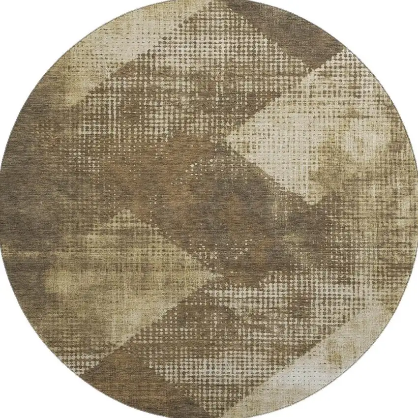8' Brown Beige And Chocolate Diamond Washable Round Rug With UV Protection Photo 3