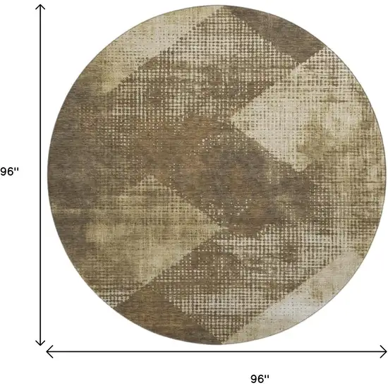 8' Brown Beige And Chocolate Diamond Washable Round Rug With UV Protection Photo 9