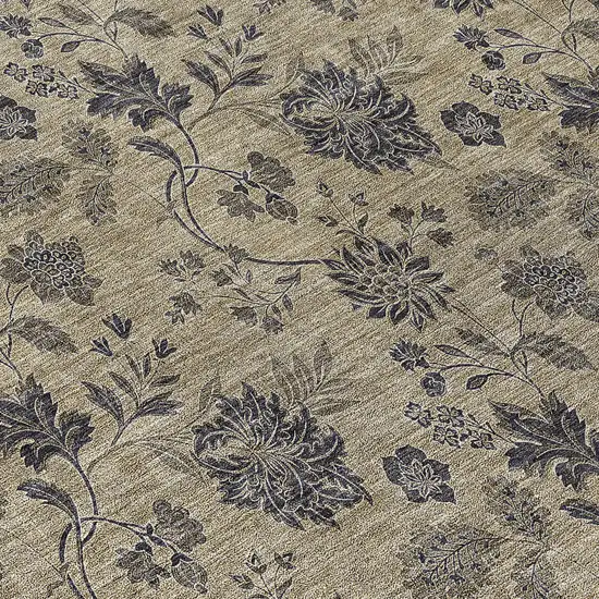 8' Brown Beige And Chocolate Round Floral Washable Indoor Outdoor Area Rug Photo 8
