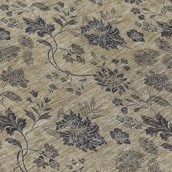 8' Brown Beige And Chocolate Round Floral Washable Indoor Outdoor Area Rug Photo 8