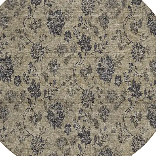8' Brown Beige And Chocolate Round Floral Washable Indoor Outdoor Area Rug Photo 4