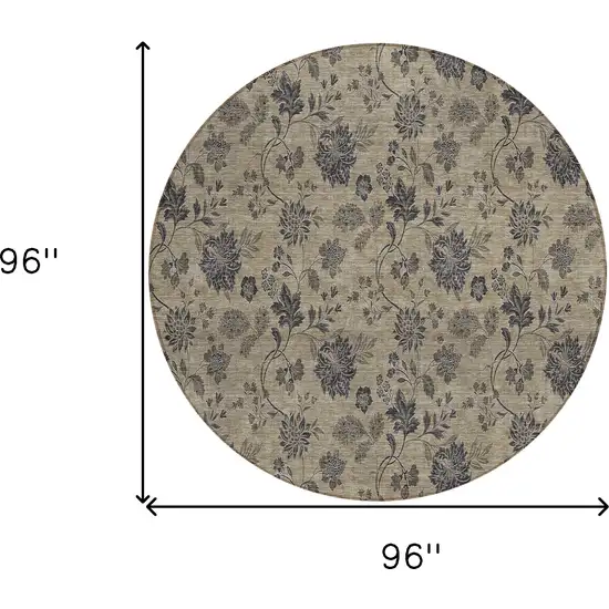 8' Brown Beige And Chocolate Round Floral Washable Indoor Outdoor Area Rug Photo 3