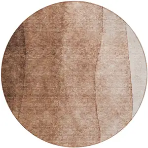 Photo of 8' Brown Beige And Chocolate Round Ombre Washable Indoor Outdoor Area Rug