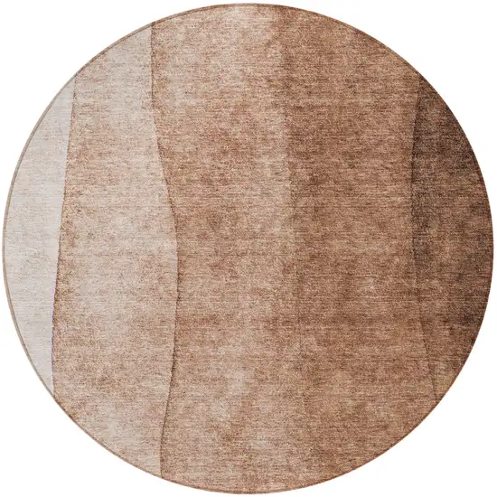 8' Brown Beige And Chocolate Round Ombre Washable Indoor Outdoor Area Rug Photo 4