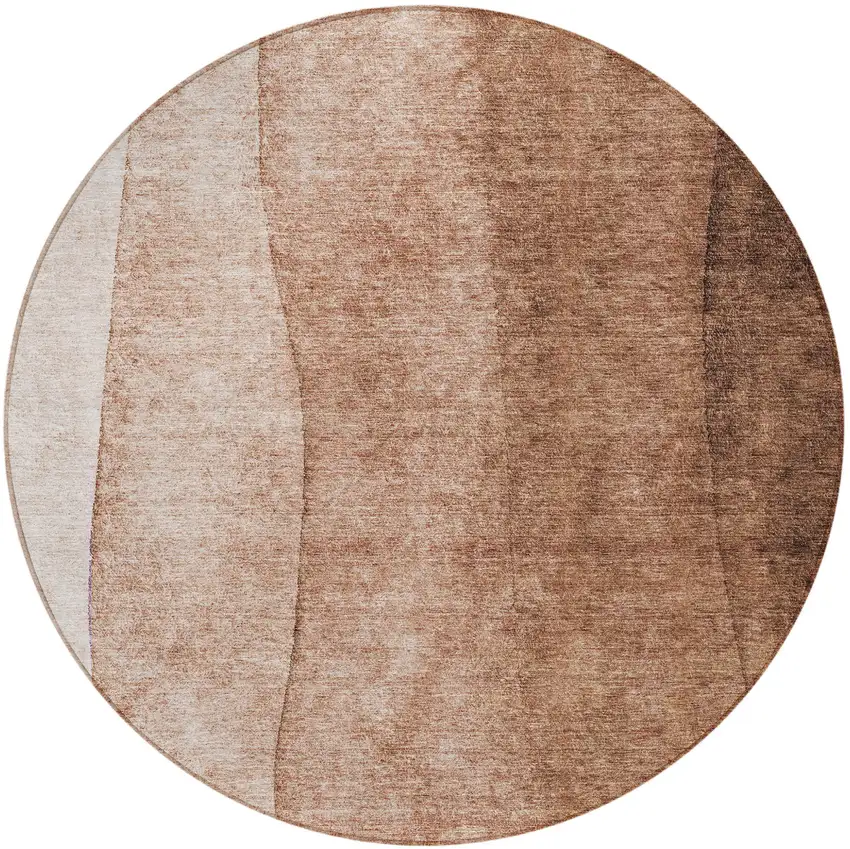 8' Brown Beige And Chocolate Round Ombre Washable Indoor Outdoor Area Rug Photo 4
