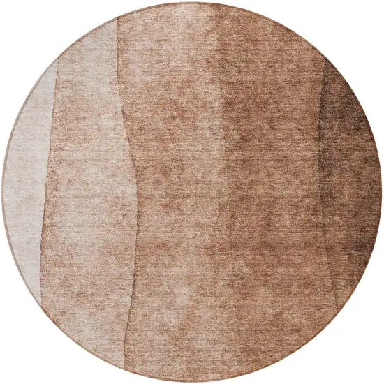 8' Brown Beige And Chocolate Round Ombre Washable Indoor Outdoor Area Rug Photo 4