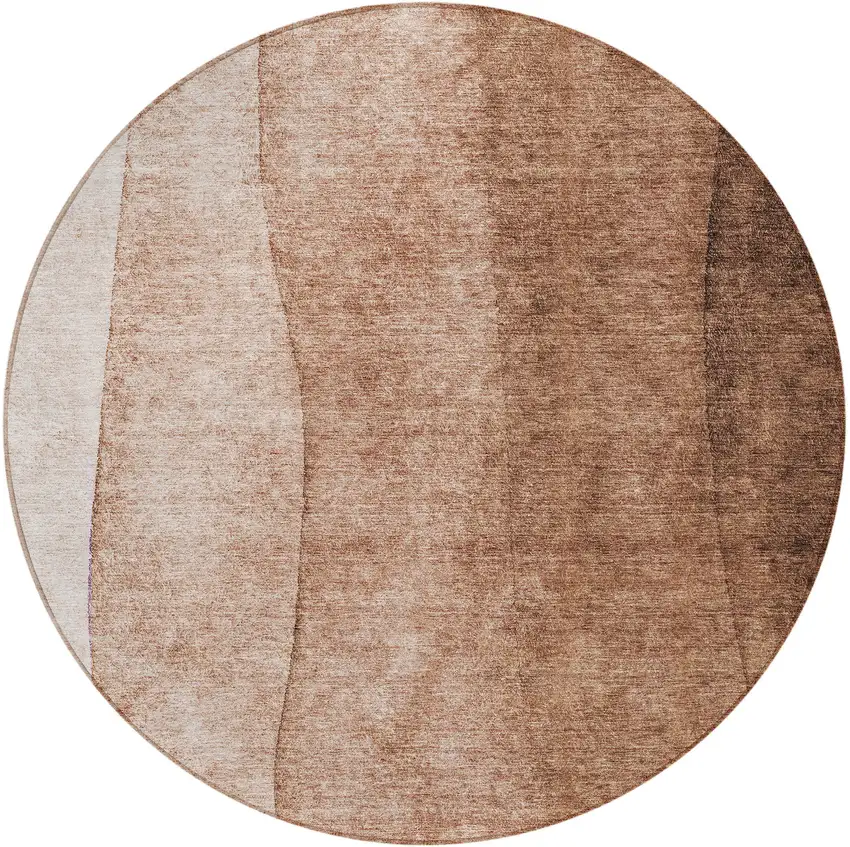 8' Brown Beige And Chocolate Round Ombre Washable Indoor Outdoor Area Rug Photo 4