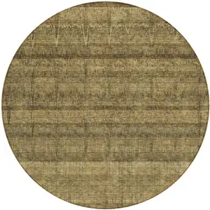 Photo of 8' Brown Beige And Chocolate Round Striped Washable Indoor Outdoor Area Rug