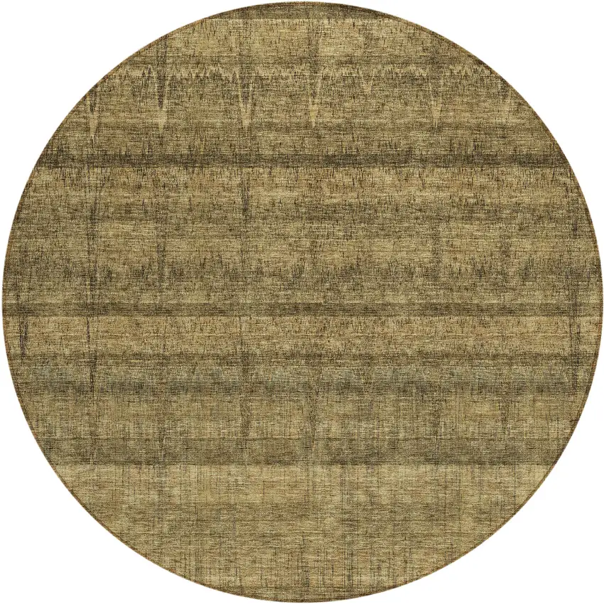 8' Brown Beige And Chocolate Round Striped Washable Indoor Outdoor Area Rug Photo 1