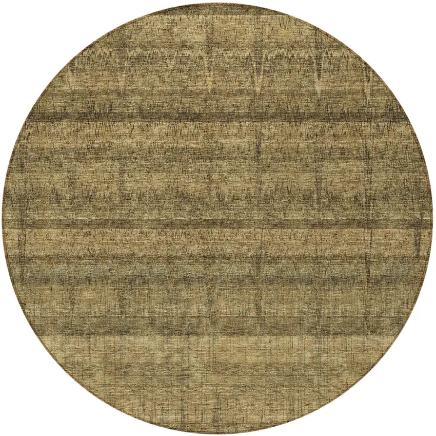 8' Brown Beige And Chocolate Round Striped Washable Indoor Outdoor Area Rug Photo 4
