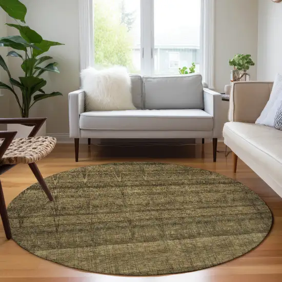 8' Brown Beige And Chocolate Round Striped Washable Indoor Outdoor Area Rug Photo 6
