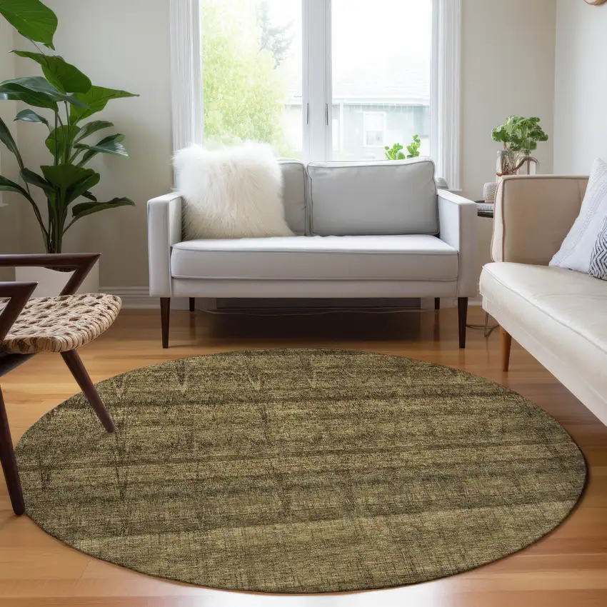 8' Brown Beige And Chocolate Round Striped Washable Indoor Outdoor Area Rug Photo 6