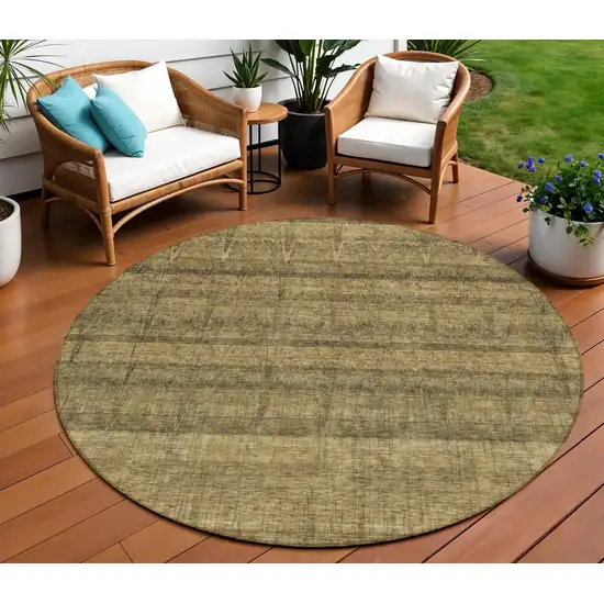 8' Brown Beige And Chocolate Round Striped Washable Indoor Outdoor Area Rug Photo 1