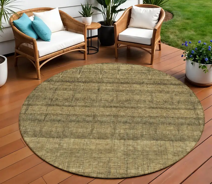 8' Brown Beige And Chocolate Round Striped Washable Indoor Outdoor Area Rug Photo 1