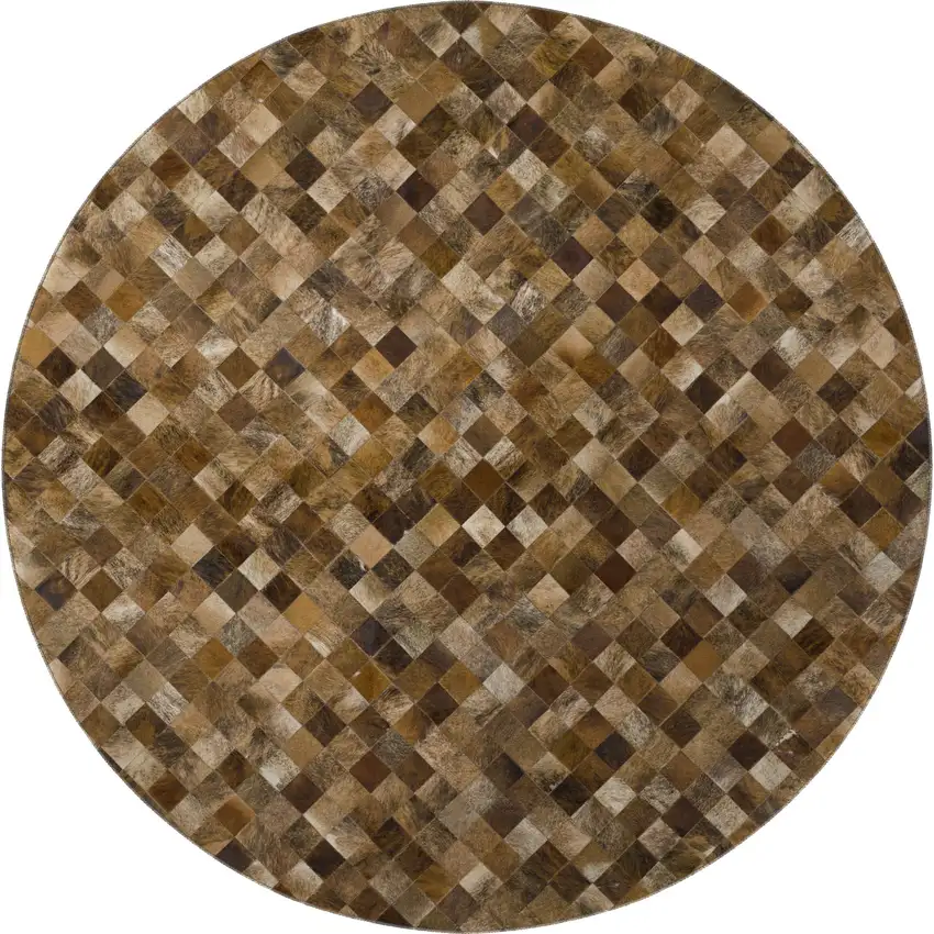 8' Brown Beige And Coffee Geometric Washable Round Rug With UV Protection Photo 5