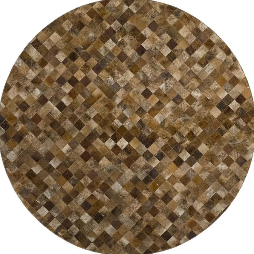 8' Brown Beige And Coffee Geometric Washable Round Rug With UV Protection Photo 4