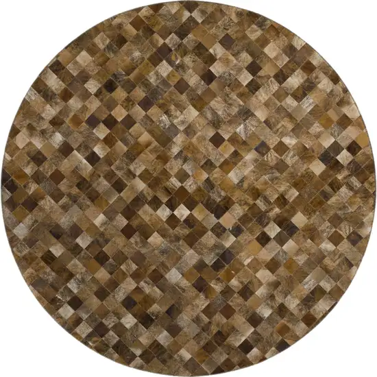 8' Brown Beige And Coffee Geometric Washable Round Rug With UV Protection Photo 2
